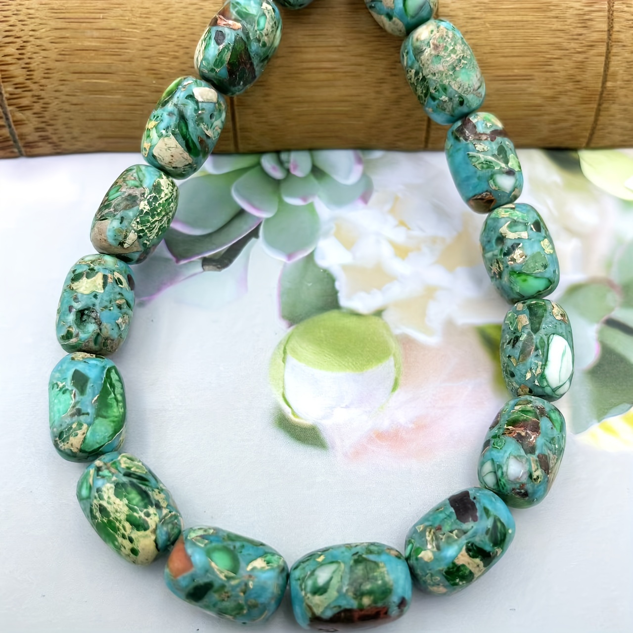 13pcs Natural Emperor Pine Bohemian Barrel Beads for DIY Jewelry
